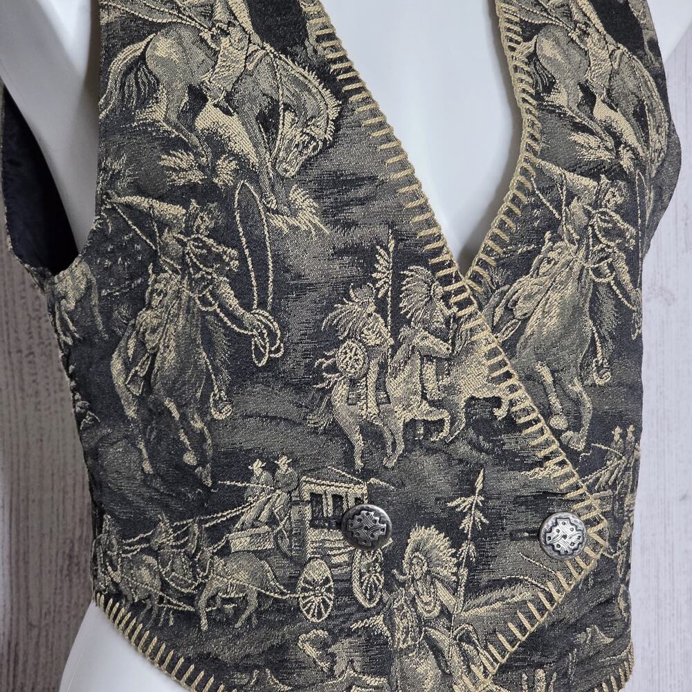 Vintage Roughrider by Circle T Western Tapestry Vest Horse Cowboy Rodeo Print M - Picture 2 of 6